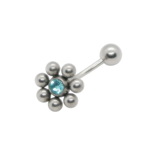 Bananabell Piercing Umbigo 6 Esferas Pedra Teal Aço 316L